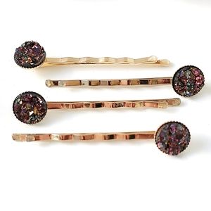 Set of 4 Purple Druzy Embellished Hair Bobby Pins